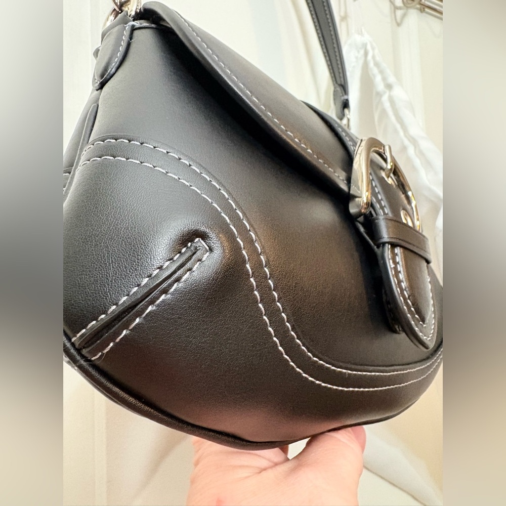 Coach Black Leather Shoulder Bag with Silver Hardware - Picture 7 of 15